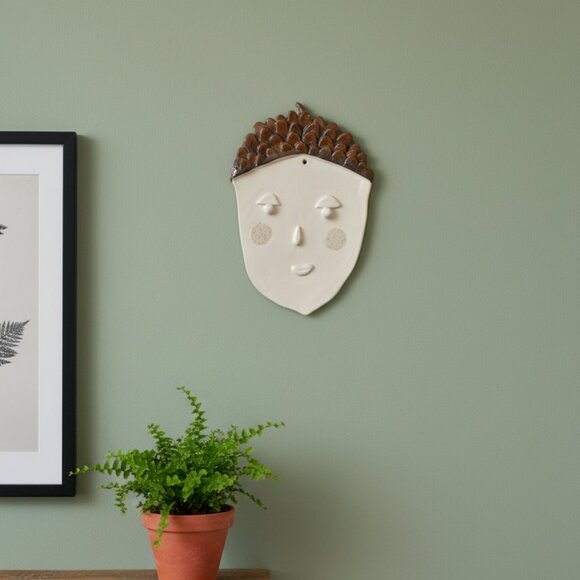 Handmade Artist Pinecone Man Ceramic Mask Wall Decor - Picture 2 of 2